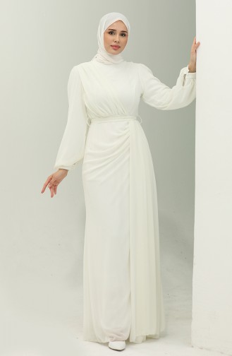 Chiffon-Abendkleid Mit Gürtel 5711-14 Ecru 5711-14