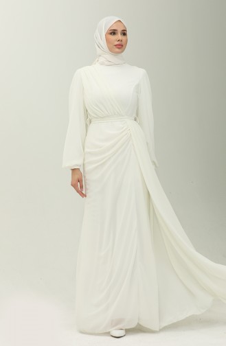 Chiffon-Abendkleid Mit Gürtel 5711-14 Ecru 5711-14