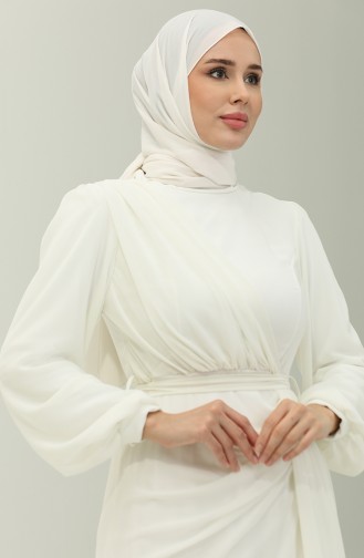 Chiffon-Abendkleid Mit Gürtel 5711-14 Ecru 5711-14
