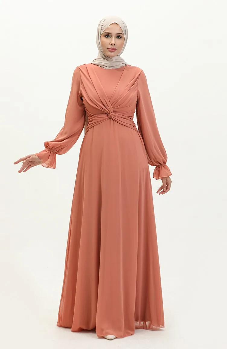 فستان سهرة شيفون 6039-01 لون بصلي 6039-01