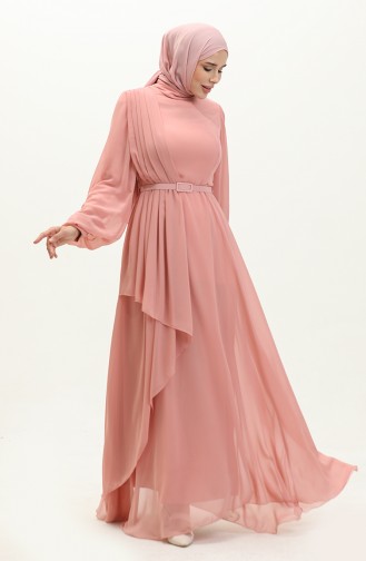 Belted Chiffon Evening Dress 6701-01 Powder 6701-01