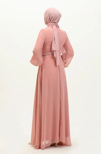 Chiffon-Abendkleid Mit Gürtel 6701-01 Puder 6701-01