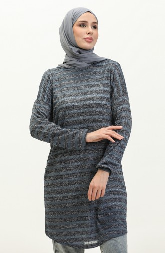 Bat Sleeve Striped Tunic 1658-01 İndigo 1658-01