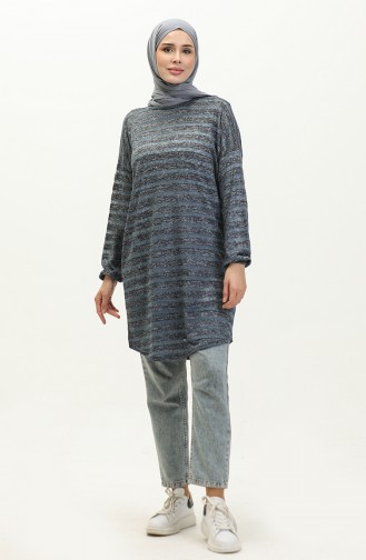 Bat Sleeve Striped Tunic 1658-01 İndigo 1658-01