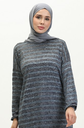 Bat Sleeve Striped Tunic 1658-01 İndigo 1658-01