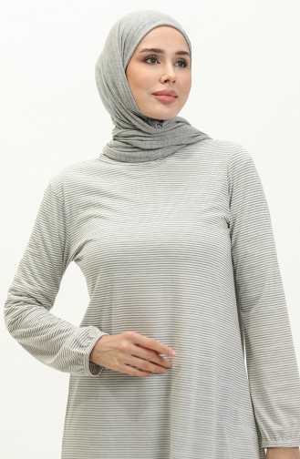 تونيك مُخطط مع أطراف أكمام مطاطية 8613-03 لون كاكي إكرو 8613-03