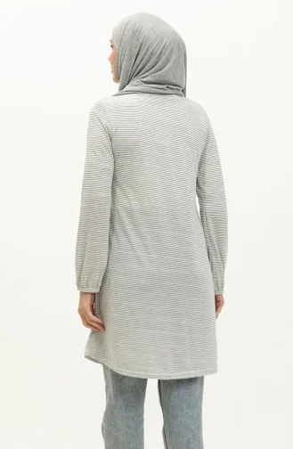 Gestreifte Tunika Mit Elastischem Ärmelende 8613-03 Khaki Ecru 8613-03