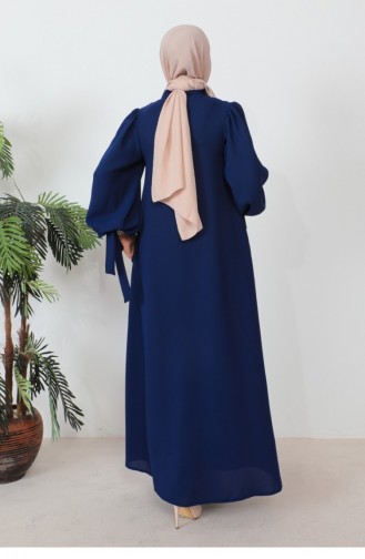 Abaya à Manches Ballon à Lacets Bleu Marine 1077MP.LCV