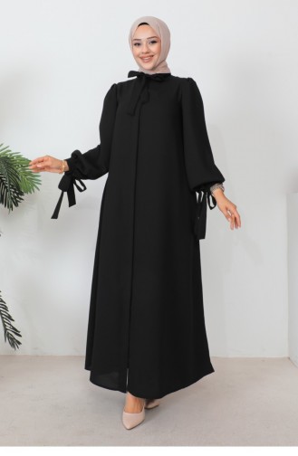 Lace-Up Balloon Sleeve Abaya Black 1077MP.SYH