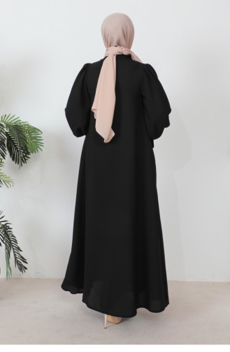 Lace-Up Balloon Sleeve Abaya Black 1077MP.SYH