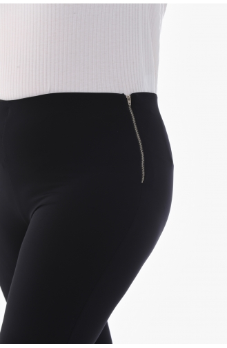 Pantalon Taille Elastique Fermeture Éclair Latérale Grande Taille 9002-01 Noir 9002-01