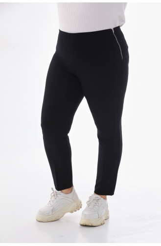 Pantalon Taille Elastique Fermeture Éclair Latérale Grande Taille 9002-01 Noir 9002-01