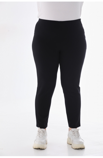 Pantalon Taille Elastique Fermeture Éclair Latérale Grande Taille 9002-01 Noir 9002-01