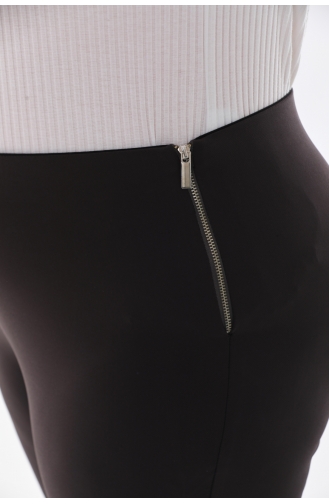 Pantalon Taille Elastique Avec Fermeture Éclair Grande Taille 9002-03 Marron 9002-03