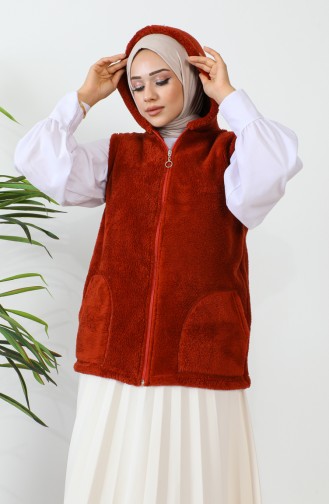 Welsoft Kapüşonlu Polar Yelek 00018-01 Taba