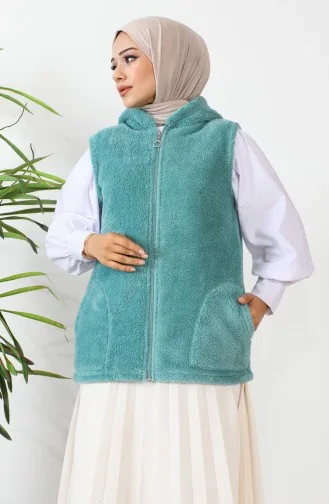 Welsoft Kapüşonlu Polar Yelek 00018-11 Mint Yeşili