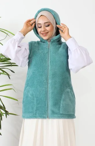 Welsoft Kapüşonlu Polar Yelek 00018-11 Mint Yeşili