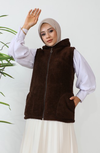 سترة بدون أكمام نسيج سميك بقبعة 00018-12  بني 00018-12