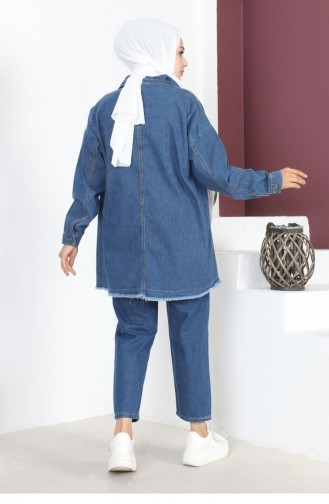 Veste En Jean Détail Pompon Bleu 6011 14916