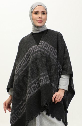 Ethnic Patterned Poncho 2041-01 Gray Lilac 2041-01