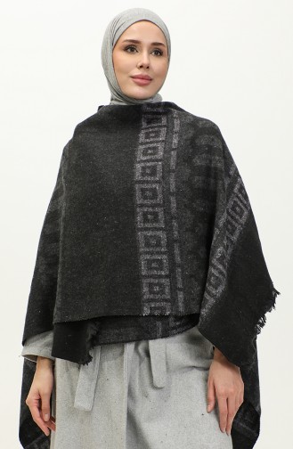 Ethnic Patterned Poncho 2041-01 Gray Lilac 2041-01