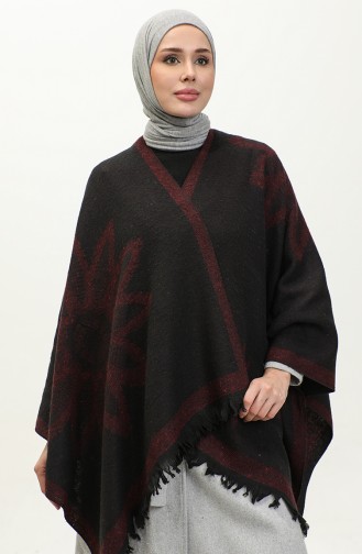 Poncho Mit Blumenmuster 2036-01 Pflaumenschwarz 2036-01