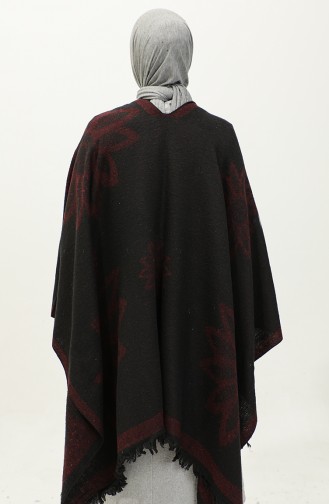 Floral Patterned Poncho 2036-01 Plum Black 2036-01