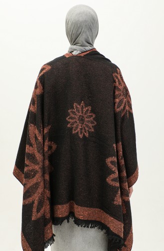 Floral Patterned Poncho 2036-02 Orange Black 2036-02