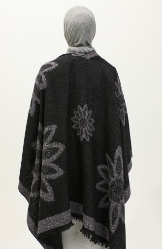 Floral Patterned Poncho 2036-03 Lilac Black 2036-03