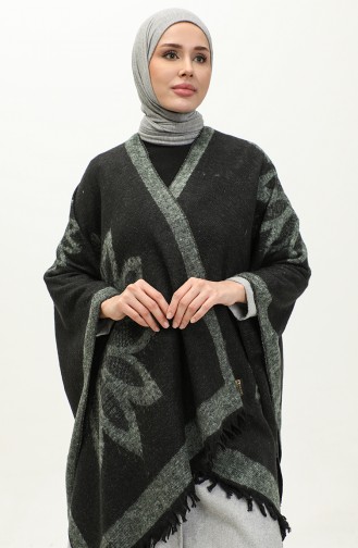 Poncho Mit Blumenmuster 2036-04 Çağla Schwarz 2036-04