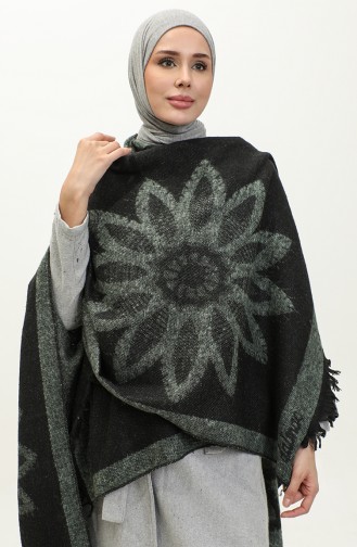 Floral Patterned Poncho 2036-04 Çağla Black 2036-04