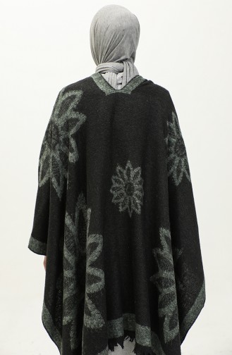 Floral Patterned Poncho 2036-04 Çağla Black 2036-04