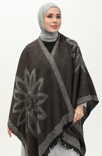 Floral Patterned Poncho 2036-05 Brown Beige 2036-05