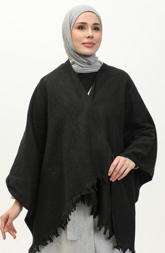 Einfarbiger Baumwollponcho 2037-02 Schwarz 2037-02