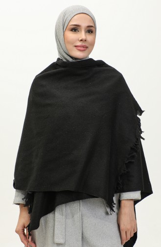 Einfarbiger Baumwollponcho 2037-02 Schwarz 2037-02