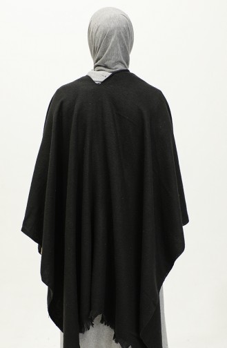 Einfarbiger Baumwollponcho 2037-02 Schwarz 2037-02