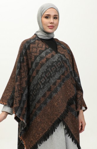 Ethnic Patterned Poncho 2039-01 Orange Gray 2039-01