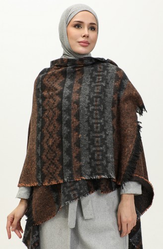 Ethnic Patterned Poncho 2039-01 Orange Gray 2039-01