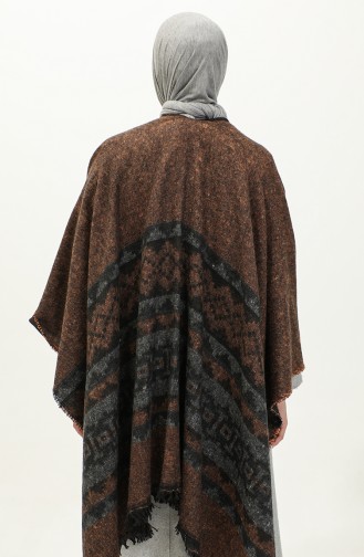 Ethnic Patterned Poncho 2039-01 Orange Gray 2039-01