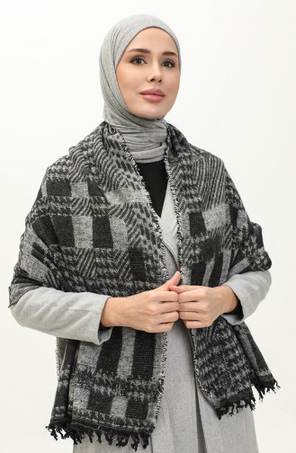 Patterned Shoulder Shawl 2044-02 Black Gray 2044-02