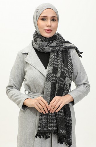 Patterned Shoulder Shawl 2044-02 Black Gray 2044-02