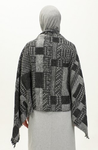 Patterned Shoulder Shawl 2044-02 Black Gray 2044-02