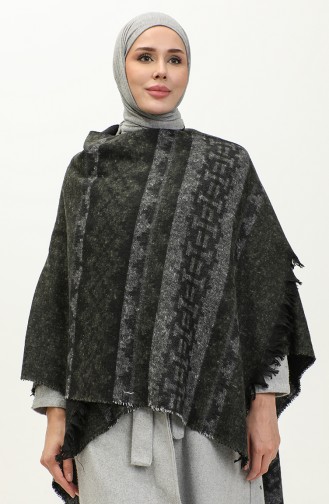 Ethnic Patterned Poncho 2039-03 Khaki Gray 2039-03