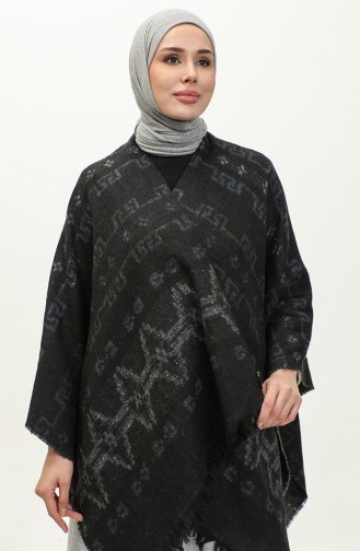 Kilim Patterned Poncho 2040-02 Gray Indigo 2040-02