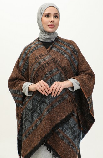 Kilim Patterned Poncho 2040-03 Orange Blue 2040-03