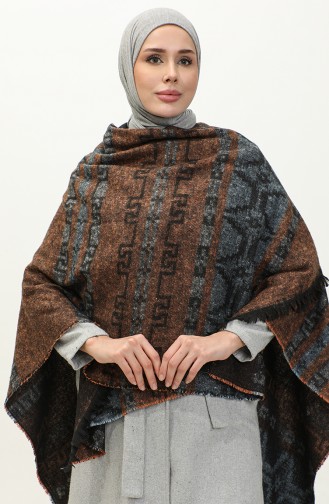 Kilim Patterned Poncho 2040-03 Orange Blue 2040-03