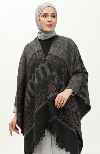 Poncho à Motifs Kilim 2041-03 Noir Orange 2041-03