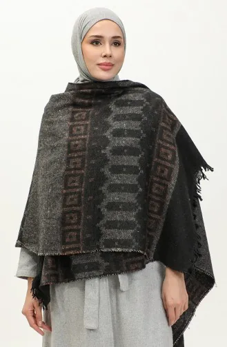 Poncho Mit Kelimmuster 2041-03 Schwarz Orange 2041-03