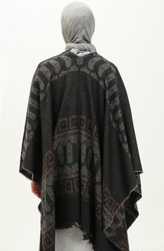 Poncho à Motifs Kilim 2041-03 Noir Orange 2041-03