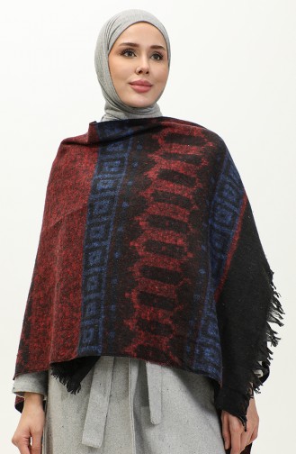 Ethnic Patterned Poncho 2041-04 Red Saxe 2041-04